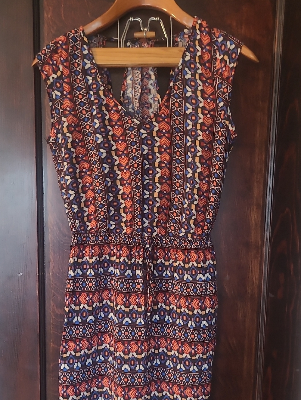 BeBop Navy, Coral and White Geometric Sleeveless Mini Dress